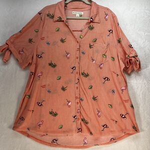 New York Laundry Button Front Beach Print Top Women’s Sz 3X Coastal Summer